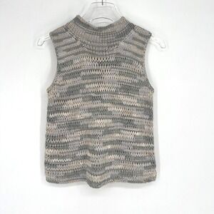 Vtg Sigrid Olsen Sweater Vest Womens S Knit Crochet Gray Neutral‎ Turtleneck